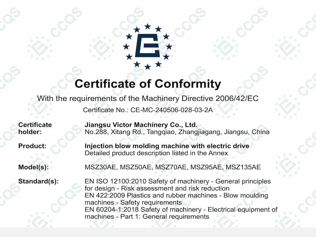 CE certificate for Victor injection blow molding machine